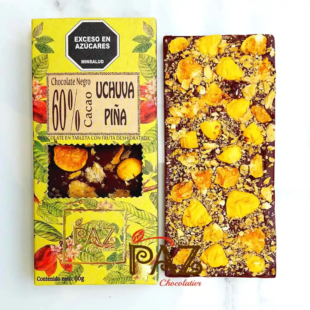 Tableta Chocolate Uchuva Piña 60% Cacao