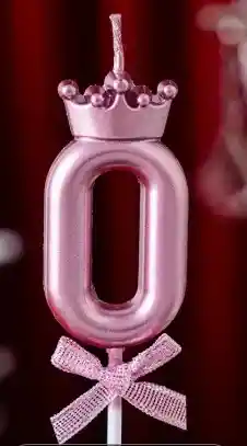 Vela Premium Metalizada Cumpleaños Numero 0 Con Corona Color Rosado