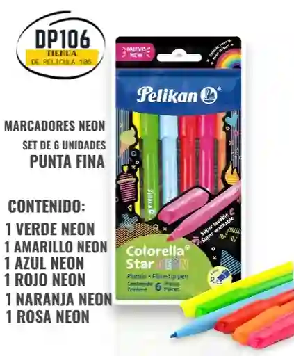 Marcadores Neon X 6 Colores Punta Fina - Resaltadores Pelikan Colorella Star