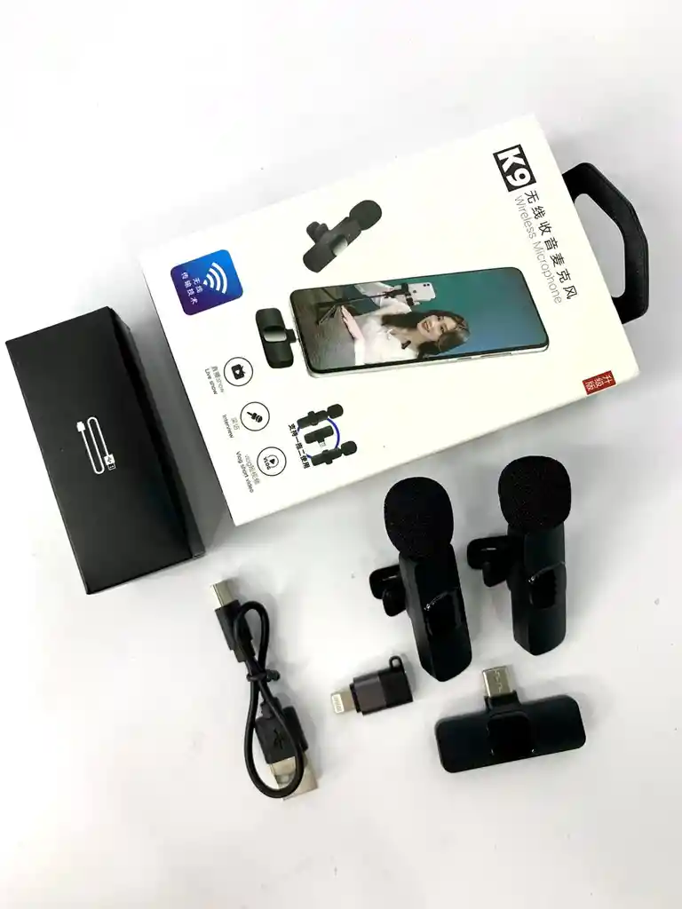Microfono De Solapa Inalambrico K9 Doble Con Entrada A Iphone O Tipo C