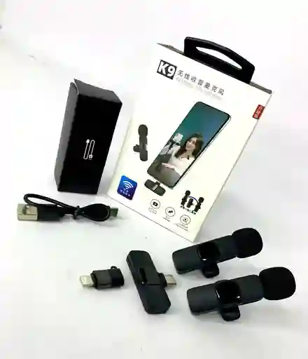 Microfono De Solapa Inalambrico K9 Doble Con Entrada A Iphone O Tipo C