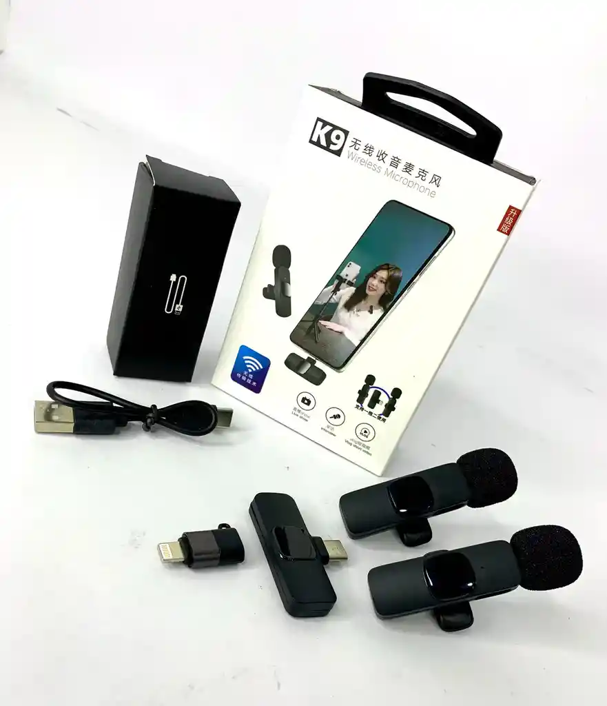 Microfono De Solapa Inalambrico K9 Doble Con Entrada A Iphone O Tipo C