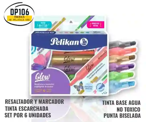 Marcador Y Resaltador Escarchado Set De 6 Unidades - Pelikan Glow