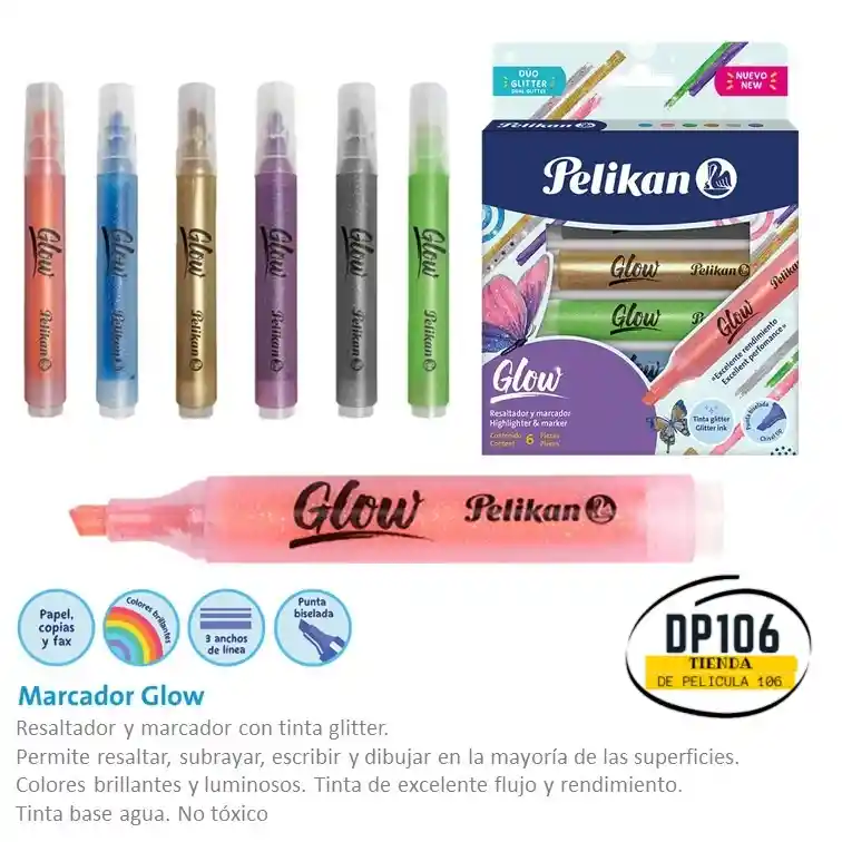 Marcador Y Resaltador Escarchado Set De 6 Unidades - Pelikan Glow