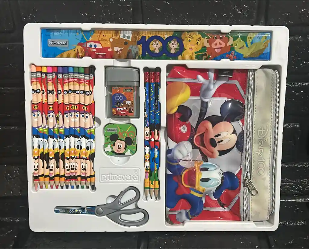 Kit Escolar Mickey Mouse Colores + Cartuchera + Regla + Lapiz Etc