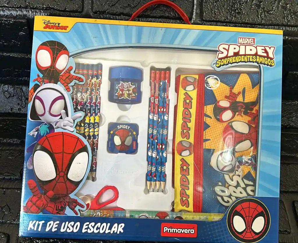Kit Escolar Spider Man Colores + Cartuchera + Regla + Lapiz Etc