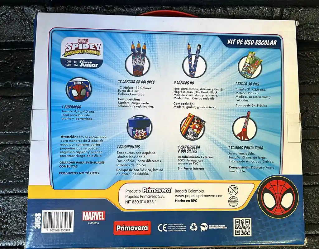 Kit Escolar Spider Man Colores + Cartuchera + Regla + Lapiz Etc