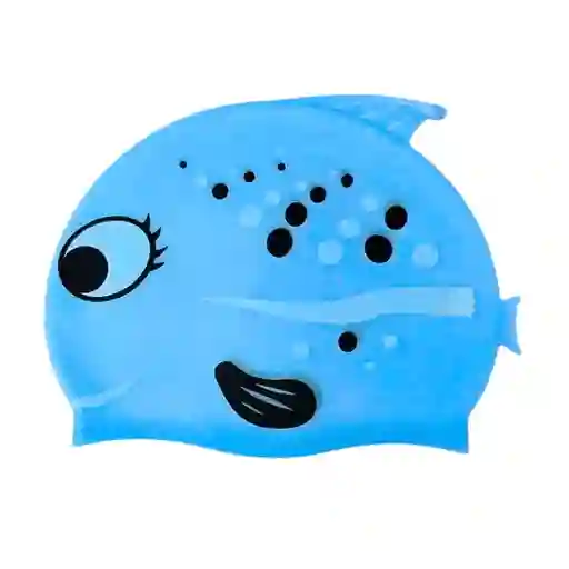 Gorro Niños Pez Natación 100% Silicona Color Azul