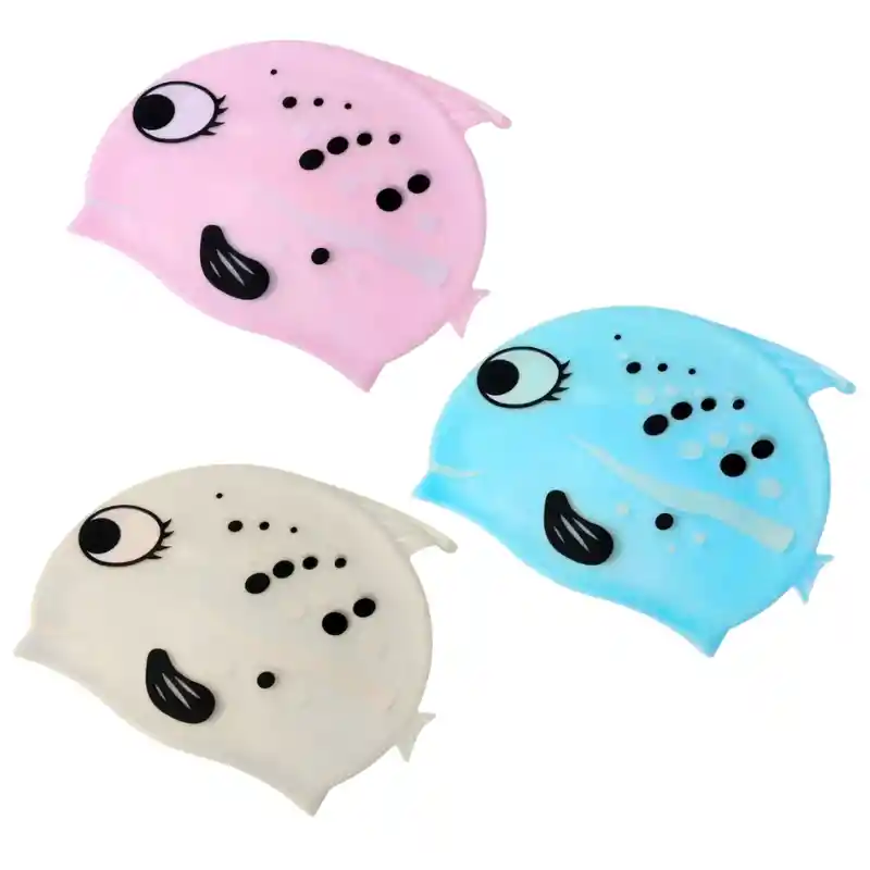 Gorro Niños Pez Natación 100% Silicona Color Azul