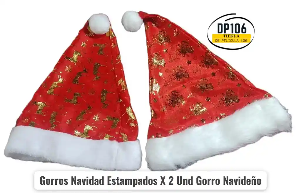 Gorros Navidad Estampados X 2 Und Gorro Navideño