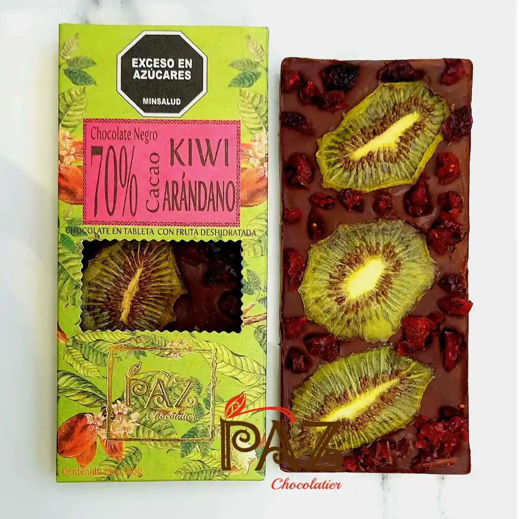Tableta Chocolate Kiwi Arándano 70% Cacao