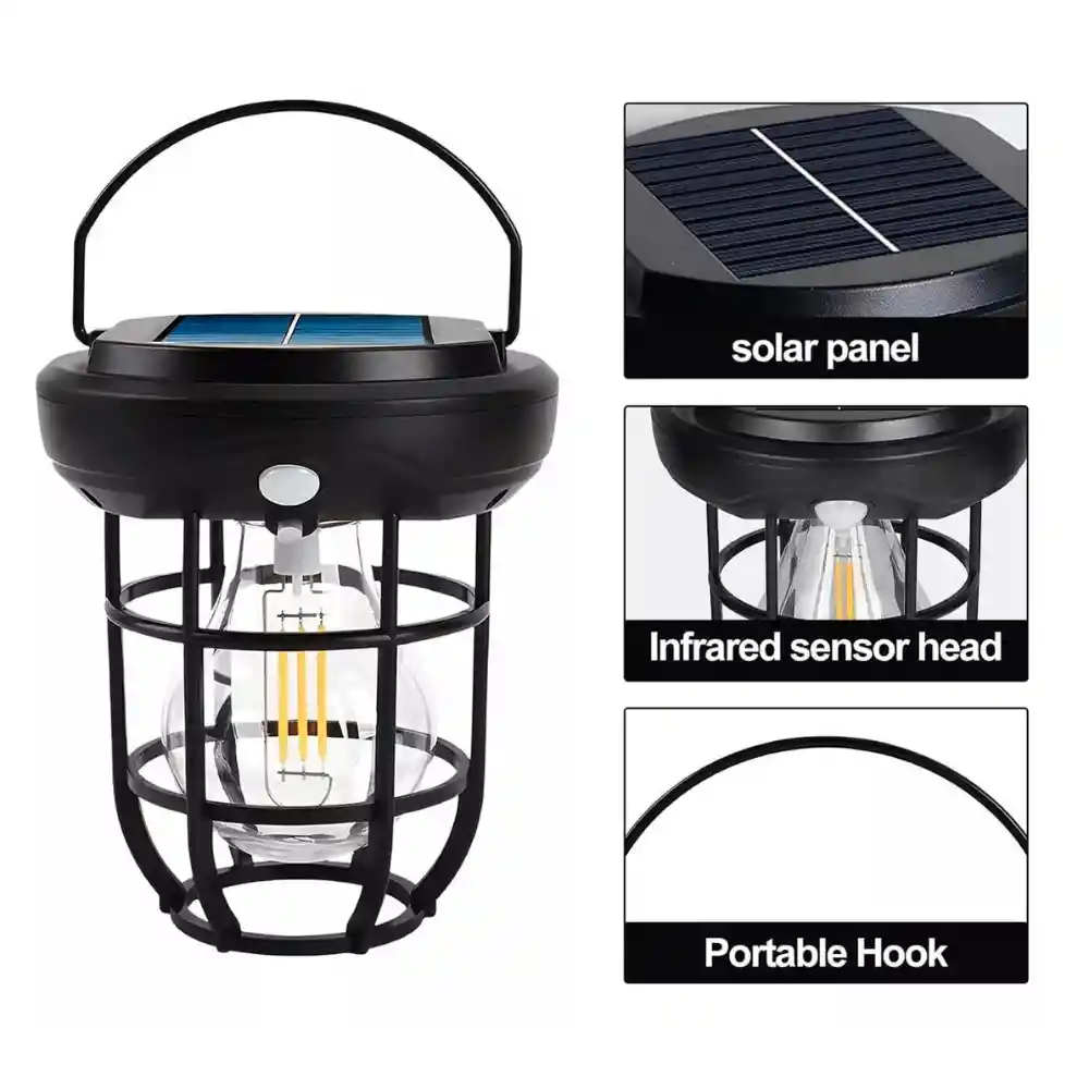 Lampara Vintage Solar Led Exterior Sensor Movimiento Cl-t66