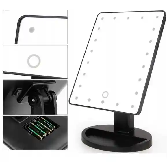 Espejo Tocador Cuadrado Xr-1609-16 Con Diseño Moderno Y Luz Led