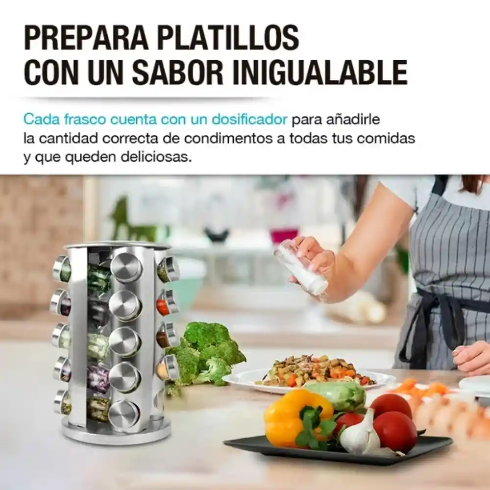 Condimentero Giratorio 20 Especieros De Cocina Acero Vidrio