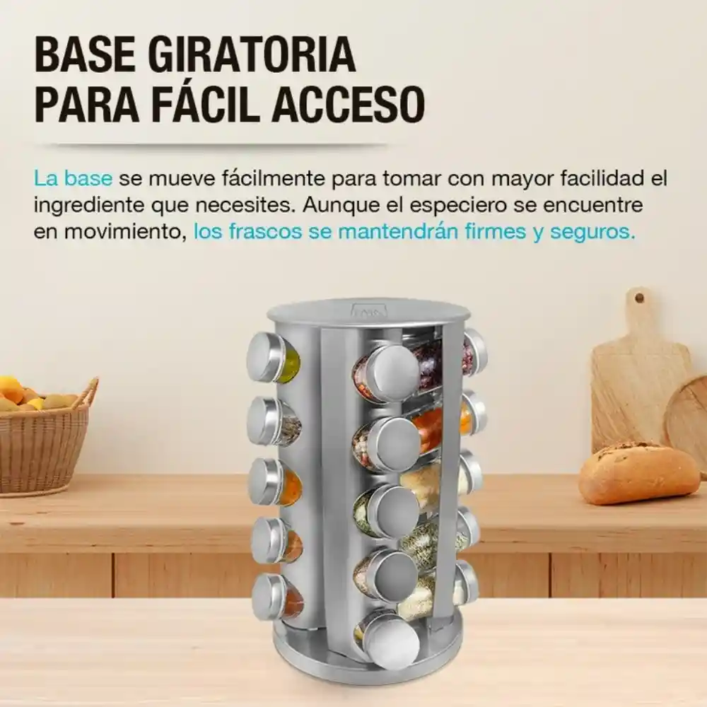 Condimentero Giratorio 20 Especieros De Cocina Acero Vidrio