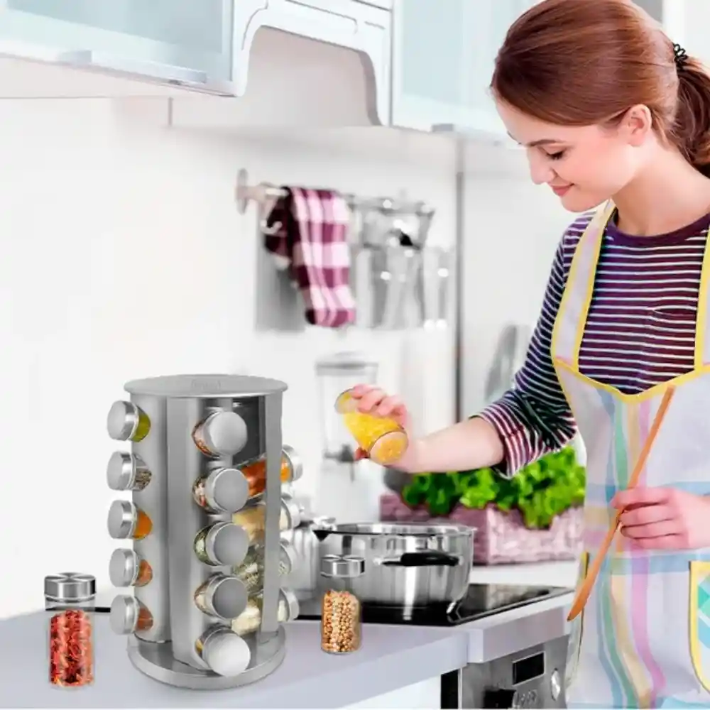 Condimentero Giratorio 20 Especieros De Cocina Acero Vidrio