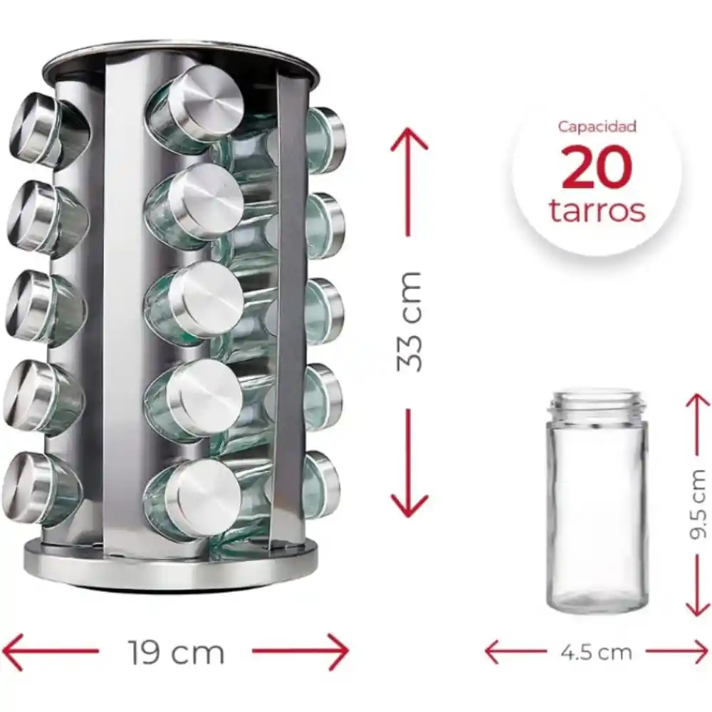 Condimentero Giratorio 20 Especieros De Cocina Acero Vidrio
