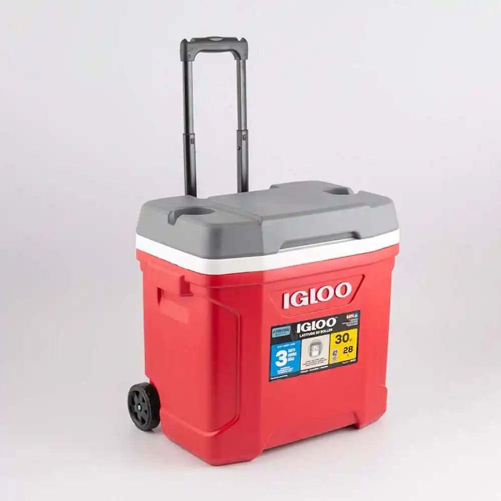 Nevera Camping Igloo Latitud Rodillo 46x18x34cm Rojo 30 Lt