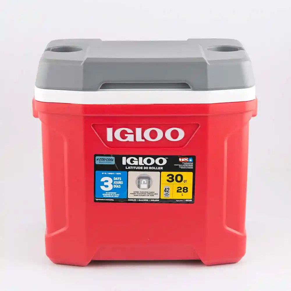 Nevera Camping Igloo Latitud Rodillo 46x18x34cm Rojo 30 Lt
