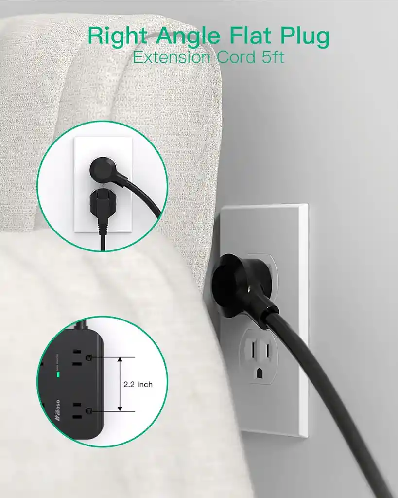 Extension Electrica Enchufe Plano Protector Sobretension