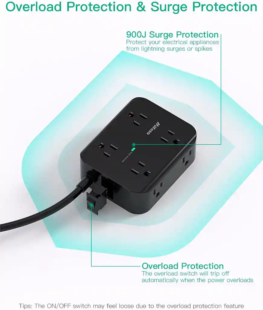 Extension Electrica Enchufe Plano Protector Sobretension
