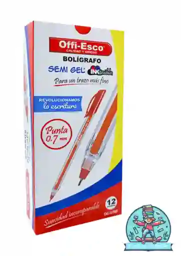 Esfero Offiesco X 12 Tapa Rojo Semi Gel