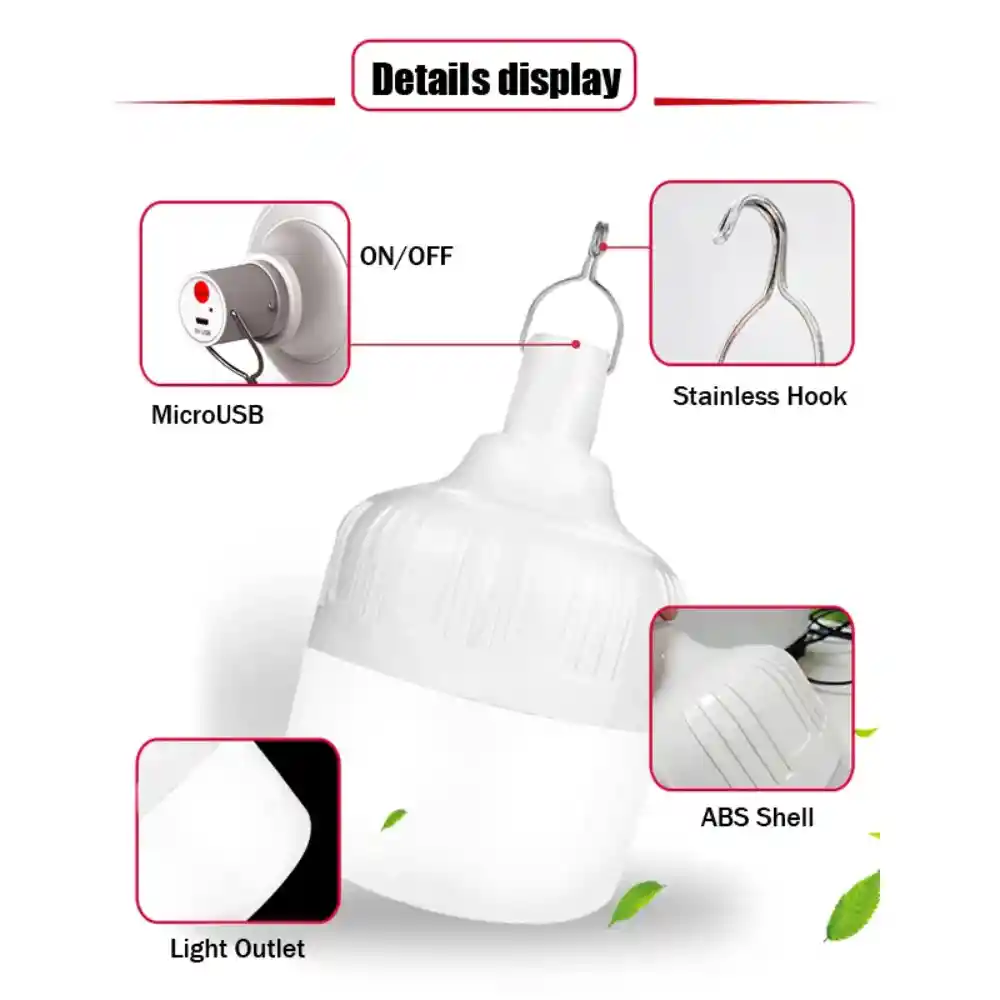 Bombillo Led Recargable Emergencia 3 Modos Alto Brillo 30w