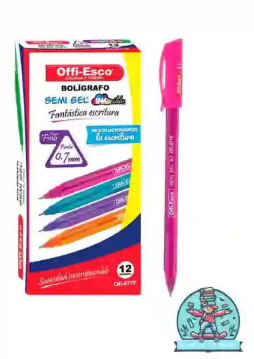 Esfero Offiesco X12 Tapa Fucsia Semi Gel