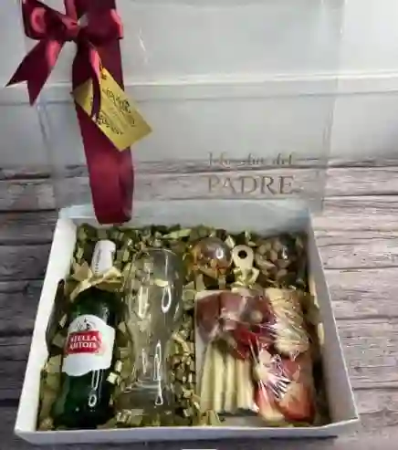 Bandeja Especial💙 Con Cerveza Stella, Vaso, Tabla De Queso Pequeña Y Frutos Secos