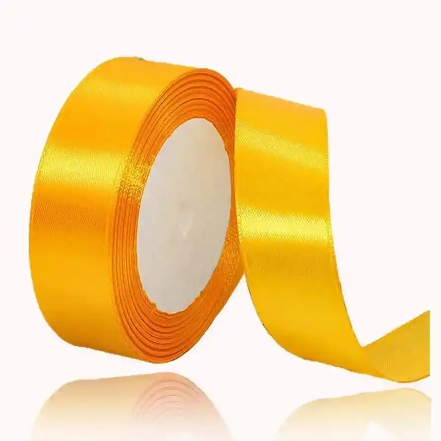 Cinta Listón De Tela Lisa Satinada Color Amarillo 2,5cm X2 Metros