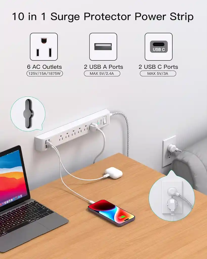 Regleta Extension Electrica Enchufe Plano Multitoma 3 Metros