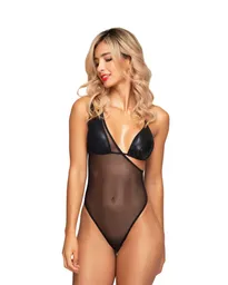 Body Negro Tull Con Top En Cuerina Talla S