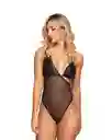 Body Negro Tull Con Top En Cuerina Talla M