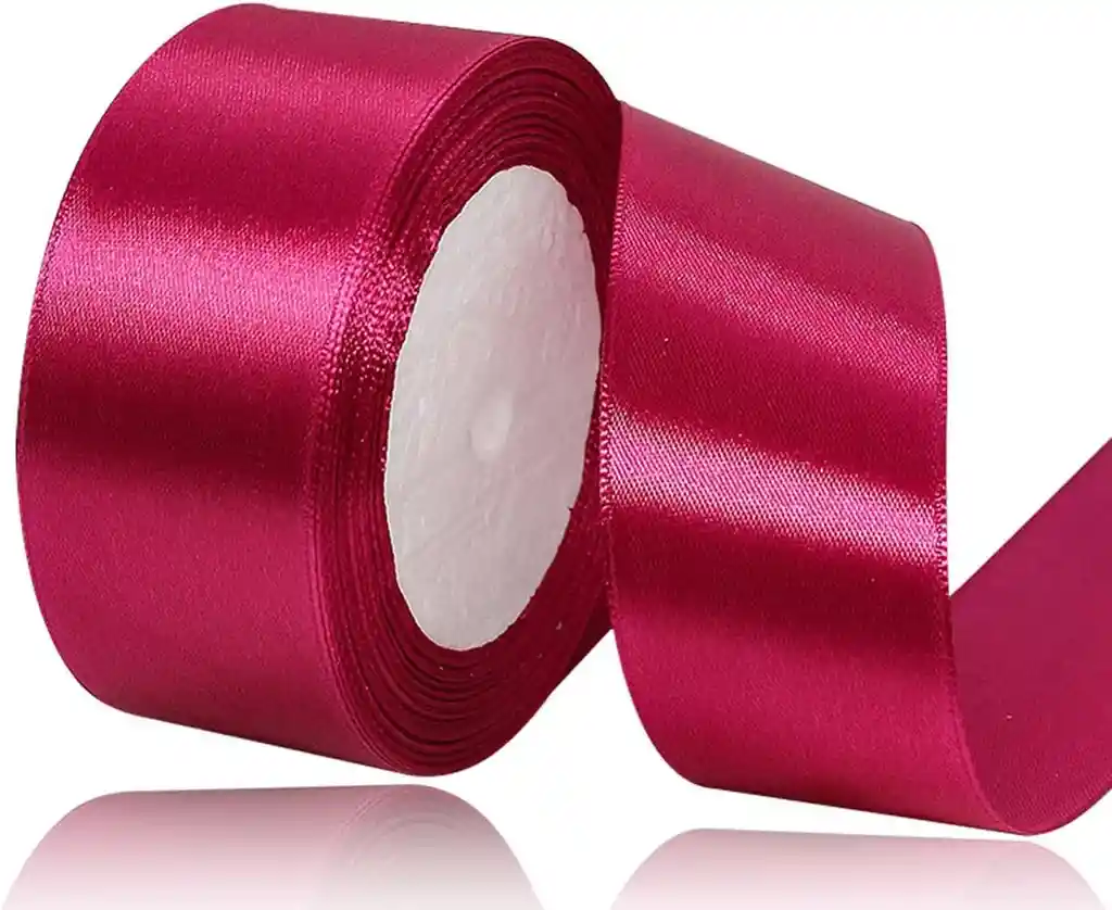 Cinta Listón De Tela Lisa Satinada Color Fucsia 4cm X2 Metros