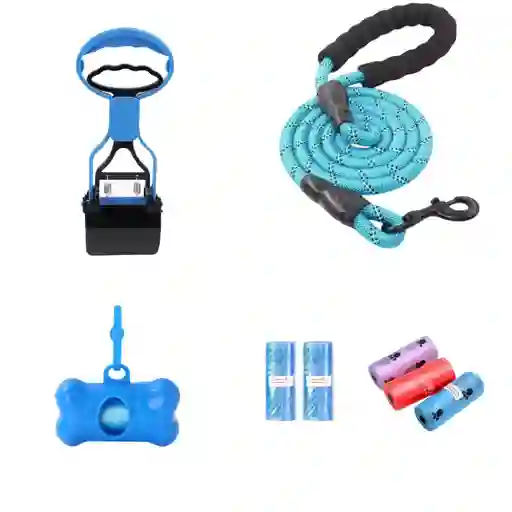 Recogedor Popo Perros + Correa + Porta Bolsa + 5 Rollos Bolsas Combo 4 En 1
