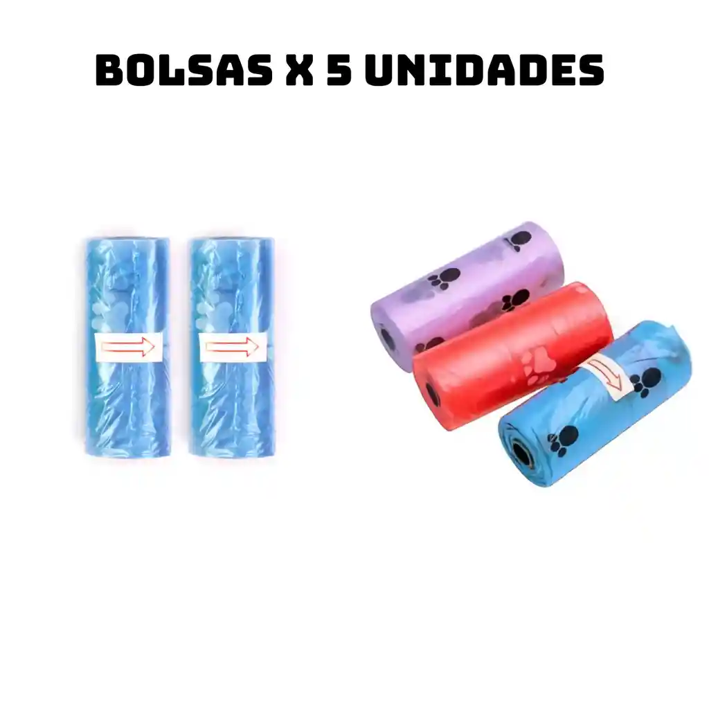 Recogedor Popo Perros + Correa + Porta Bolsa + 5 Rollos Bolsas Combo 4 En 1