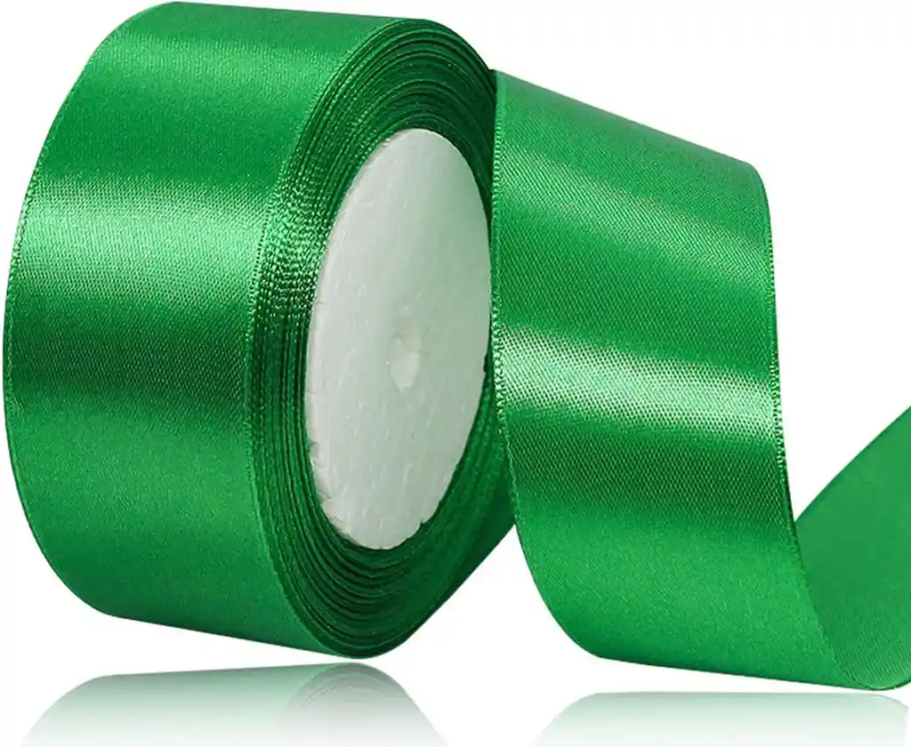 Cinta Listón De Tela Lisa Satinada Color Verde Pasto 4cm X2 Metros