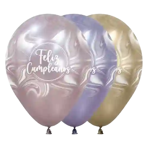 Bomba Globo Biodegradable De Latex Feliz Cumpleaños Silk Surtidas Marmoleado Rosa R12