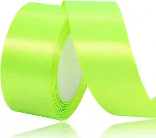 Cinta Listón De Tela Lisa Satinada Color Verde Neón 4cm X2 Metros