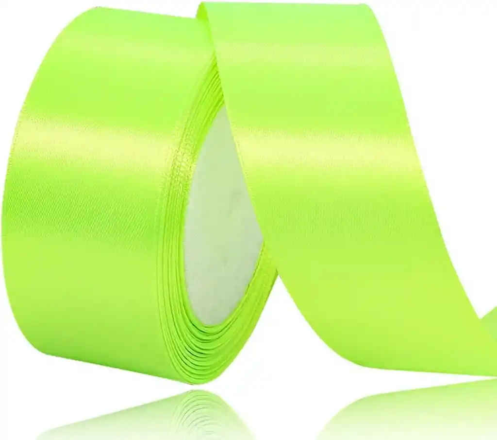 Cinta Listón De Tela Lisa Satinada Color Verde Neón 4cm X2 Metros