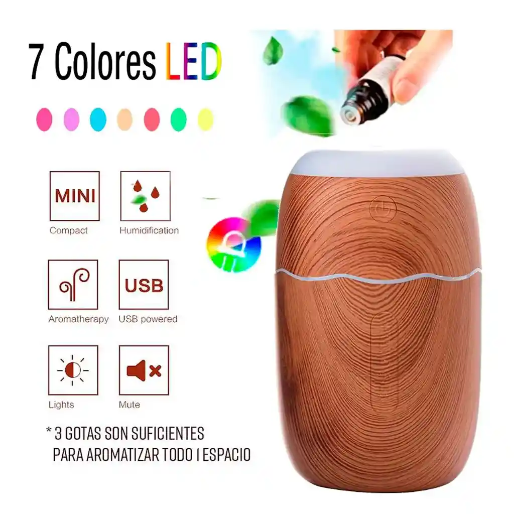 Humidificador Purificador Aromaterapia Portátil Luces