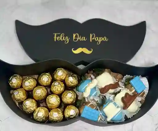 Caja Bigote Hombre Con Chocolates Ferrero Rocher Y Fresas Con Chocolate