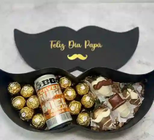 Caja Bigote Hombre Con Cerveza, Chocolates Ferrero Rocher Y Fresas Con Chocolate