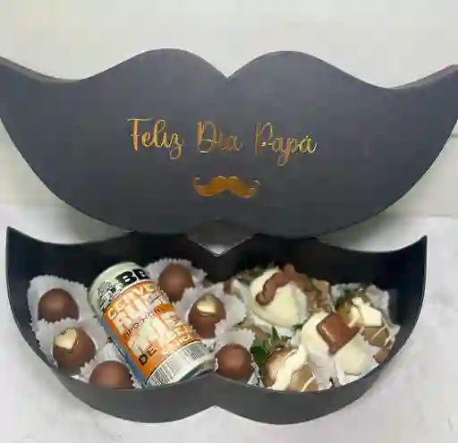 Caja Bigote Hombre Con Cerveza, Trufas Rellenas Y Fresas Con Chocolate