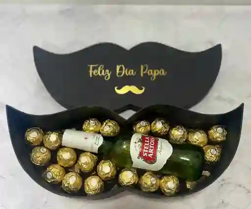 Caja Bigote Hombre Con Cerveza Stella Y Chocolates Ferrero Rocher