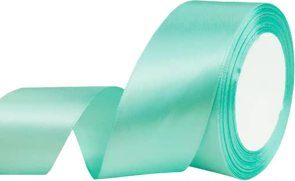 Cinta Listón De Tela Lisa Satinada Color Verde Agua Marina 2,5cm X2 Metros