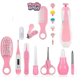 Kit Para Niña Rosado Higiene Manicure Cuidado Bebé Recién Nacido X11 Piezas Con Lima Eléctrica