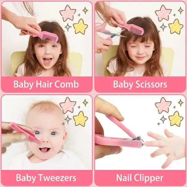 Kit Para Niña Rosado Higiene Manicure Cuidado Bebé Recién Nacido X11 Piezas Con Lima Eléctrica
