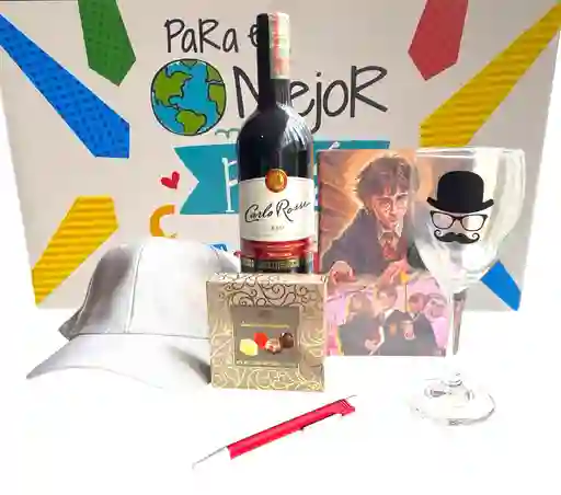 Regalo Especial Dia Del Padre Con Agenda De Harry Potter, Vino, Copa Y Gorra Para Papà - Dia Del Padre - Para El Mejor Papà Del Mundo Ref 5