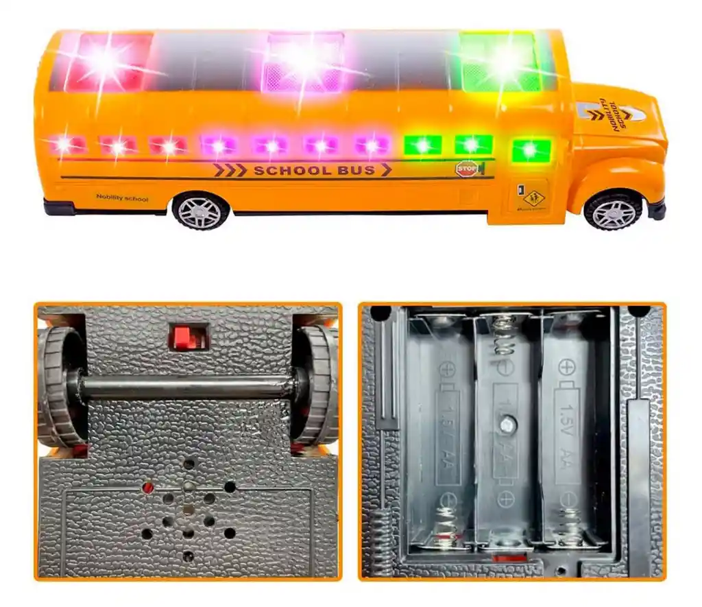 Carro Bus Escolar Luces Sonido Movimiento Juguete + Baterias